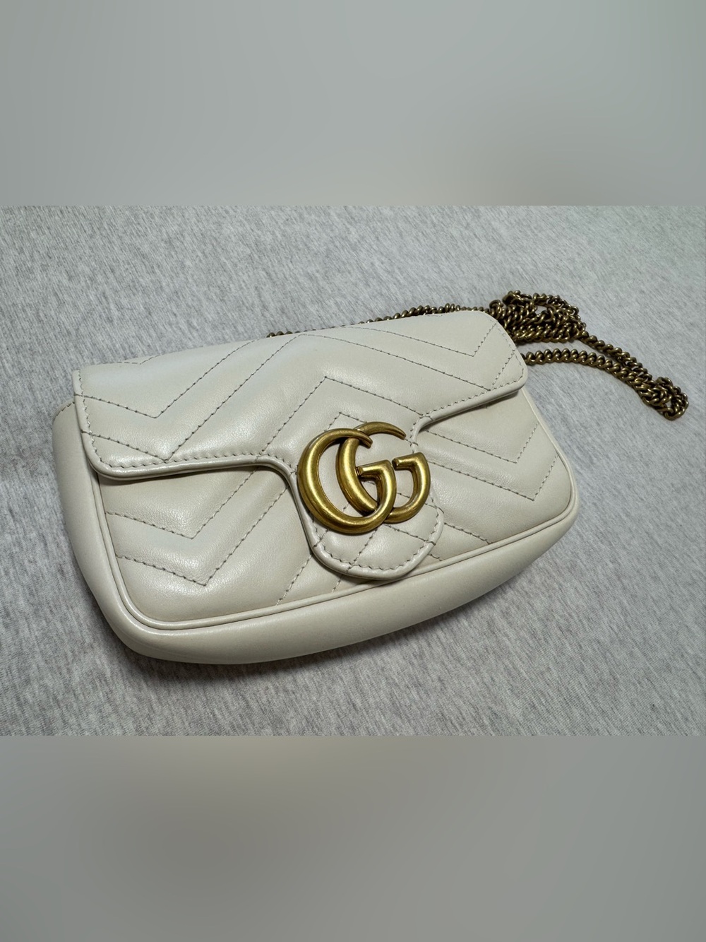 Gucci GG Marmont White Matelassé Super Mini Crossbody Bag